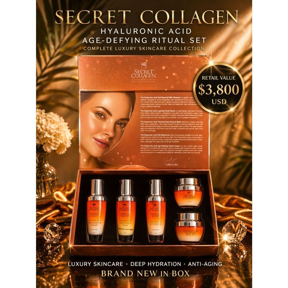 Secret Collagen Hyaluronic Acid Anti-Aging Skincare Set Full Size Luxury Kit NIB